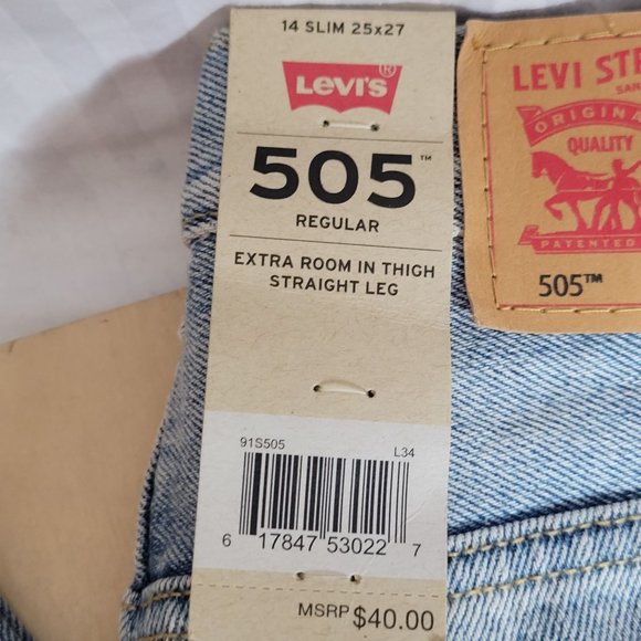 Levis 505 Regular Straight Leg 14 Slim Original Tag Size 25x27 - Picture 2 of 14